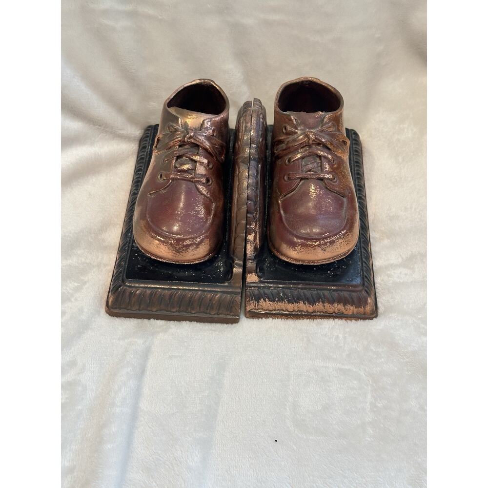 Vintage Copper Colored Bronzed Pair Baby Shoes Bookends Display set of 2